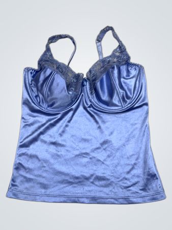 Blaues Satin-Camisole mit Spitzenbesatz