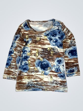 Matrikus Damen Blaues Langarm-Oberteil mit Blumenmuster