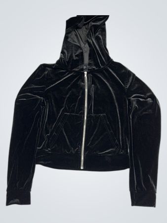 Schwarzer Samt-Zip-Up-Hoodie mit „Angel“-Rhinestone-Detail