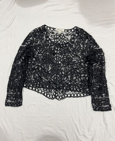 Soulmates Schwarze Spitzenjacke mit Perlen, handgefertigt, 100% Seide