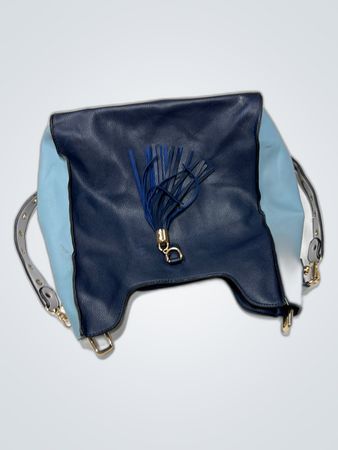 Navy and Light Blue Faux Leather Tote Handbag