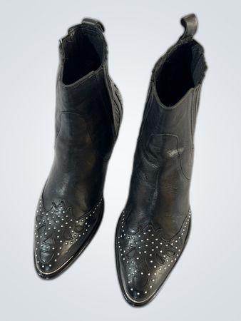 IKS Black Leather Cowboy Ankle Boots