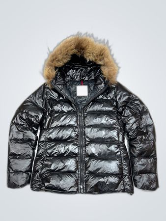 Moncler Black Puffer Jacket with Fur Hood