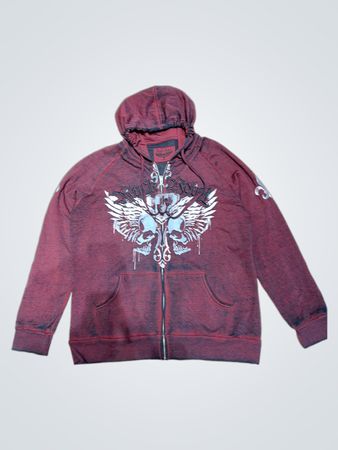 Black Scale Zip Up Hoodie with Skull and Wings Graphic
