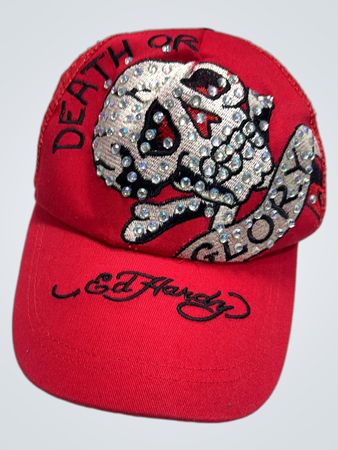 Ed Hardy Vintage Tattoo Wear Red Trucker Hat