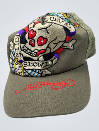 Ed Hardy Kill To Slow Love Graphic Trucker Hat