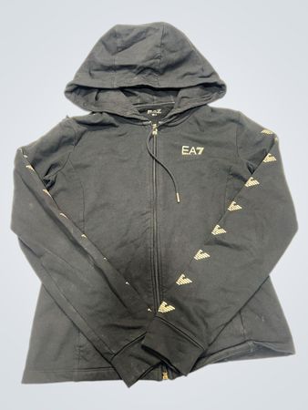 EA7 Emporio Armani Black Zip-Up Hoodie with Logo Detail
