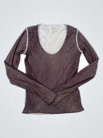 Brown Long-Sleeve Mesh Shirt