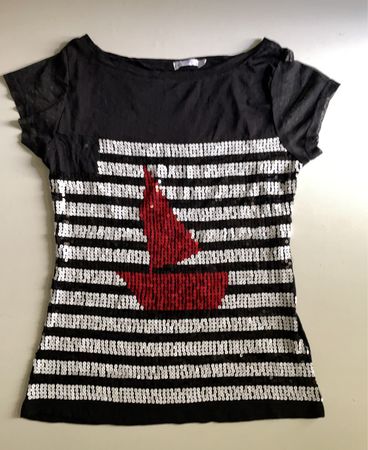 Zara Sequined Striped Boat Neck Top