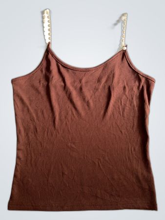 Unbranded Brown Ribbed Pearl Strap Camisole