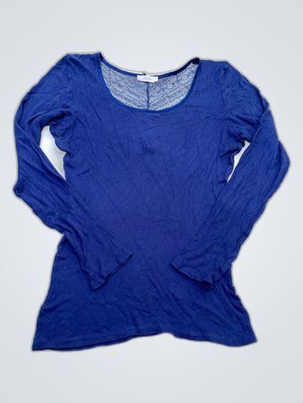 Etam Blue Lace Trim Long Sleeve Top