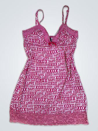 XOXO Pink XOXO Print Lace Slip Dress
