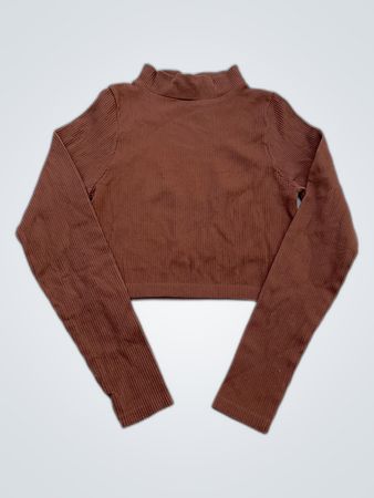 Stradivarius Brown Ribbed Long-Sleeve Crop Top