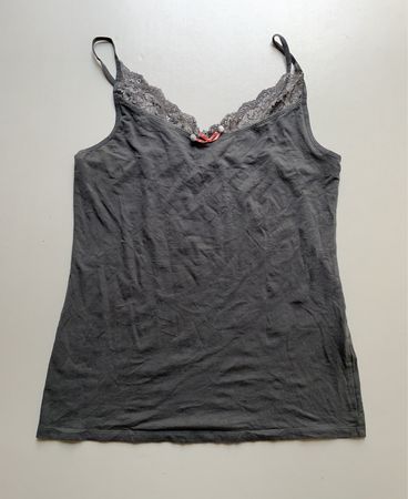 Gray Tank Top with Lace Trim