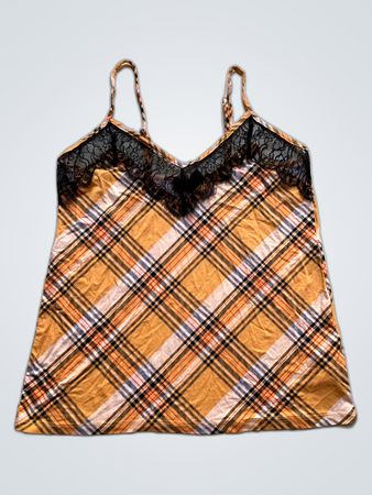 New Look Plaid Lace Trim Cami Top