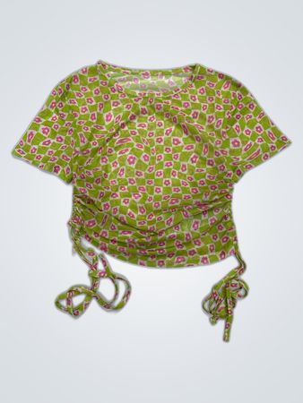 Green Floral Tie-Side Top