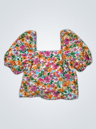 Primark Floral Puffed Sleeve Crop Top