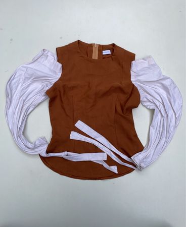 SHEISDELUXE Brown Top with White Sleeves