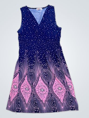 Qu Jia XL/XXL Blue and Pink Dress