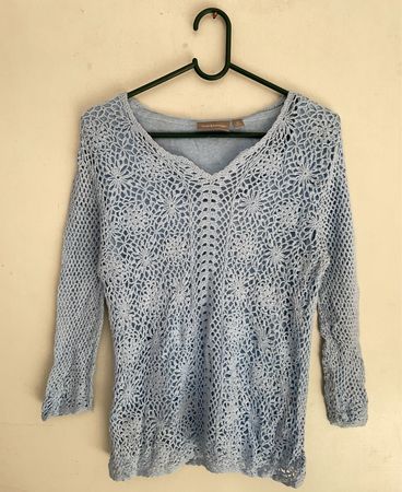 Croft & Barrow Blue Crochet V-Neck Sweater