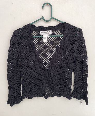 Joseph A. Black Crochet Cardigan