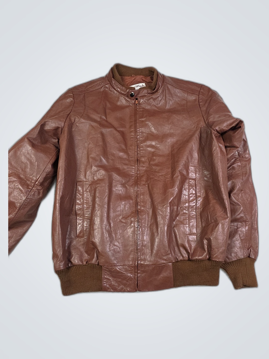 Brown Leather Bomber Jacket