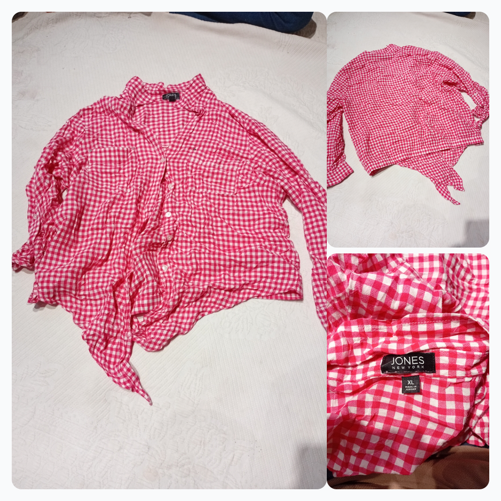 Pink and White Gingham Button-Up Shirt