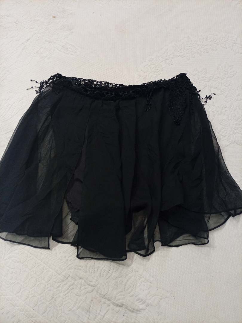 Black Chiffon Mini Skirt with Crochet Waistband