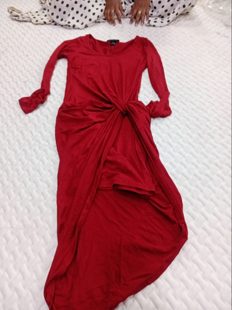 Red Long Sleeve Dress with Knot Detail