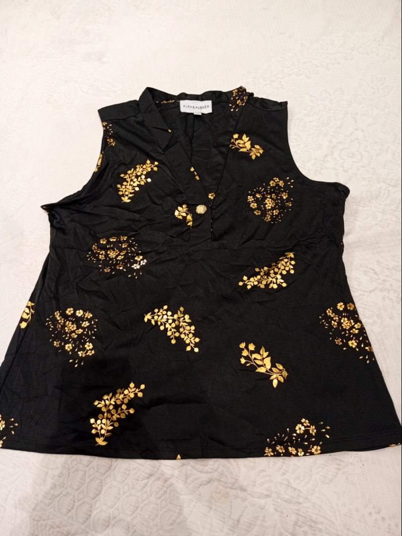 Alex & Parker Black and Gold Floral Sleeveless Top