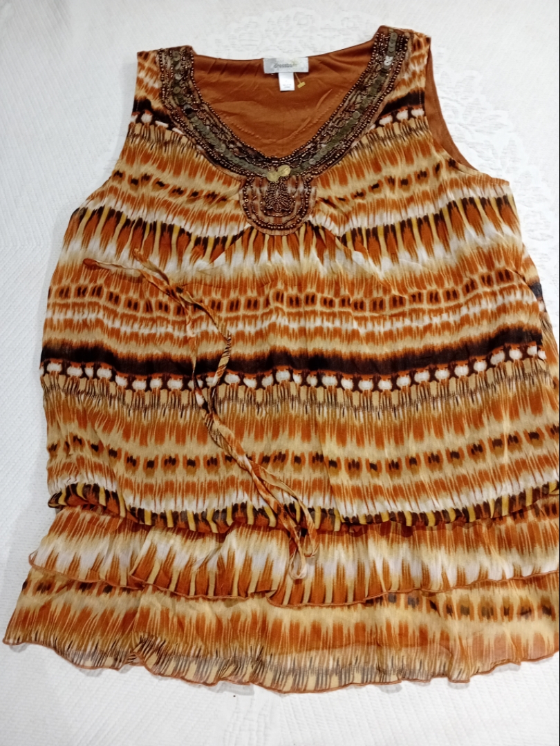 Dressbarn Brown Sleeveless Beaded Top