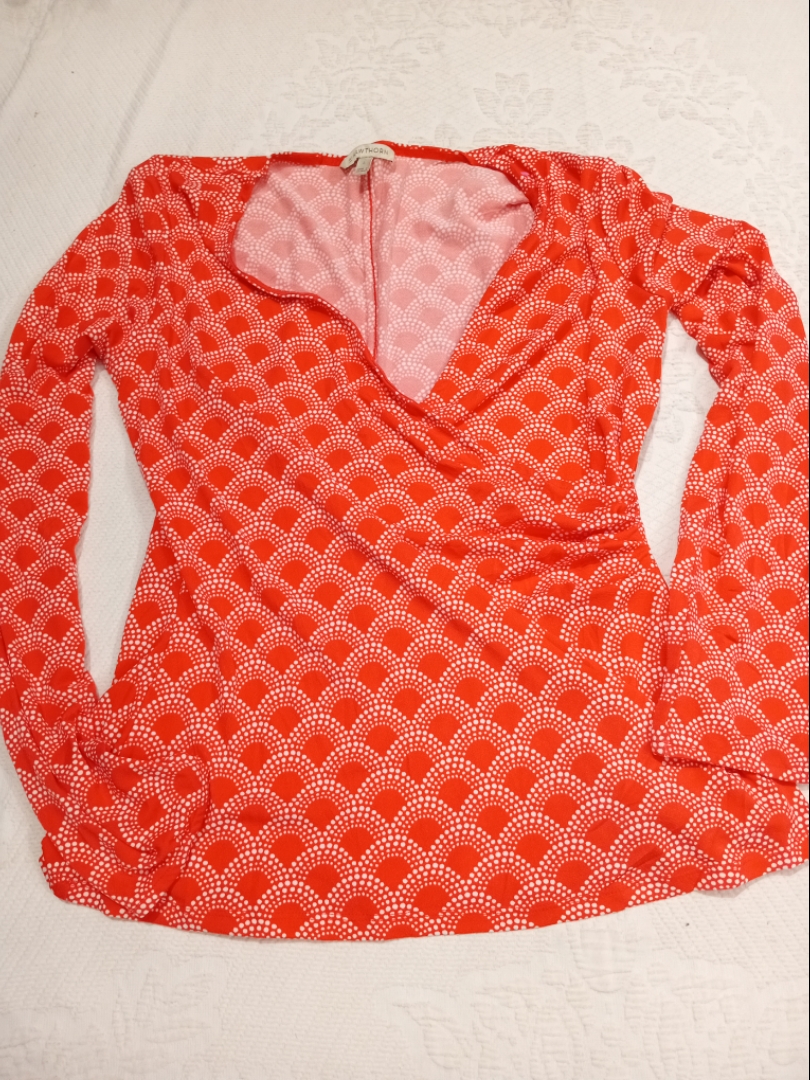 41 Hawthorn Red and White Printed Long Sleeve Top