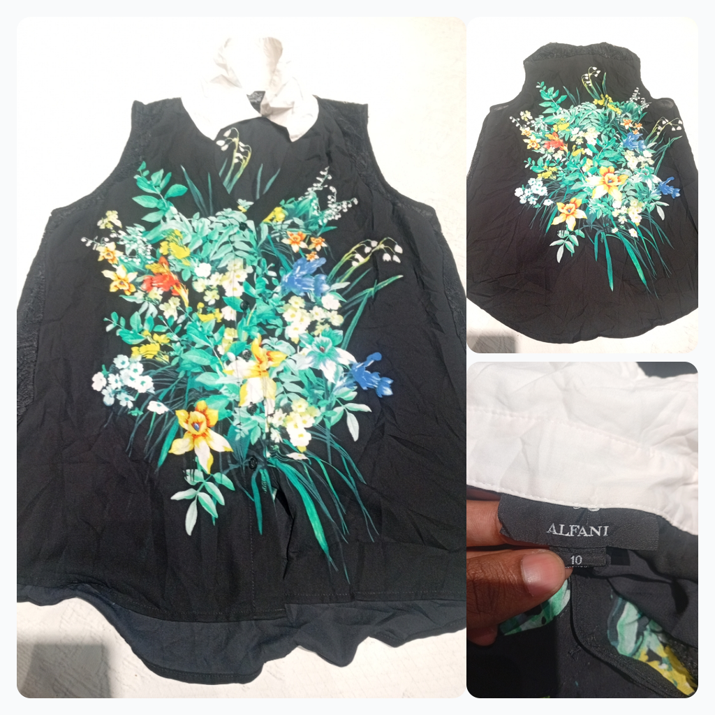 Alfani Floral Print Sleeveless Top with Collar