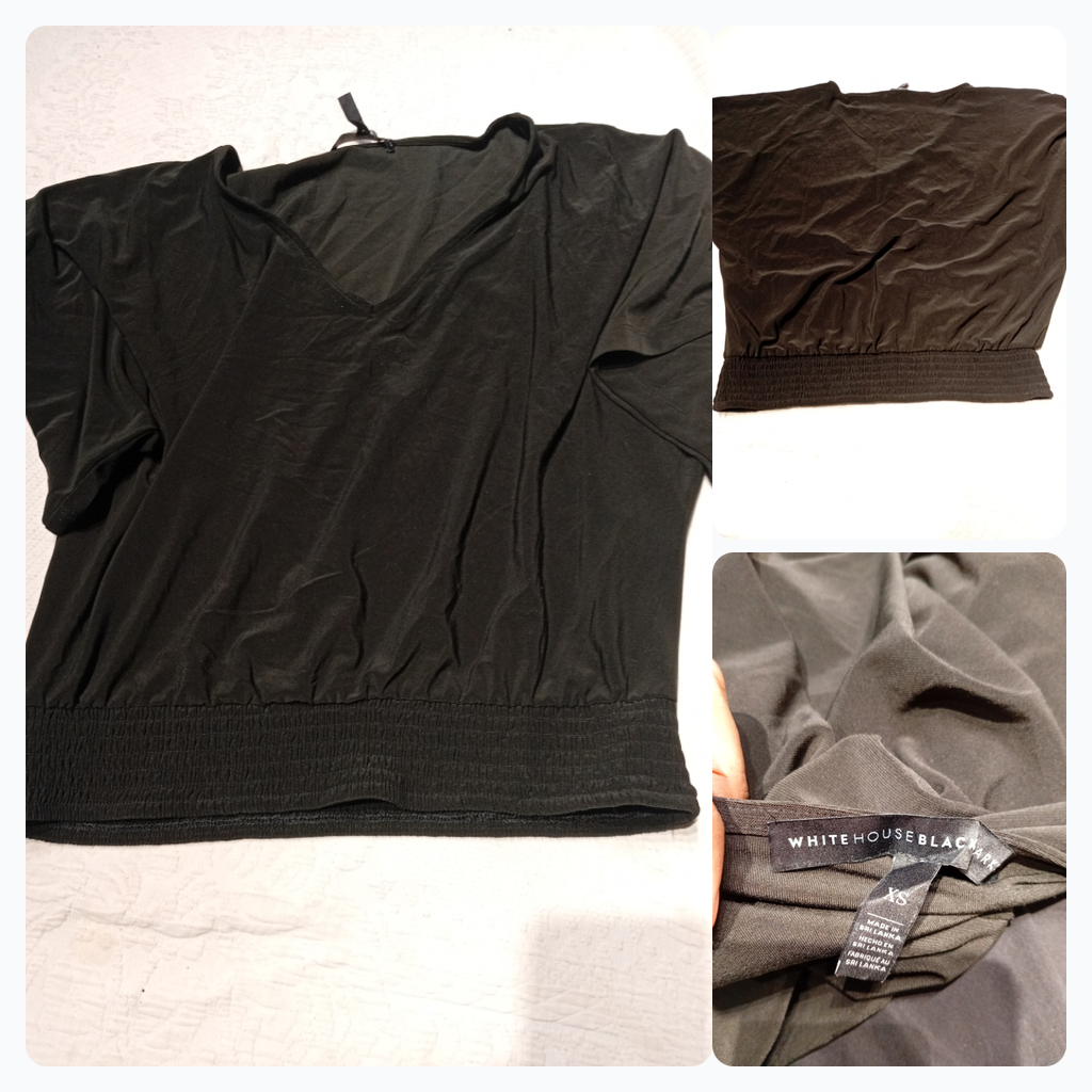 Black V-Neck Top with Elastic Hem