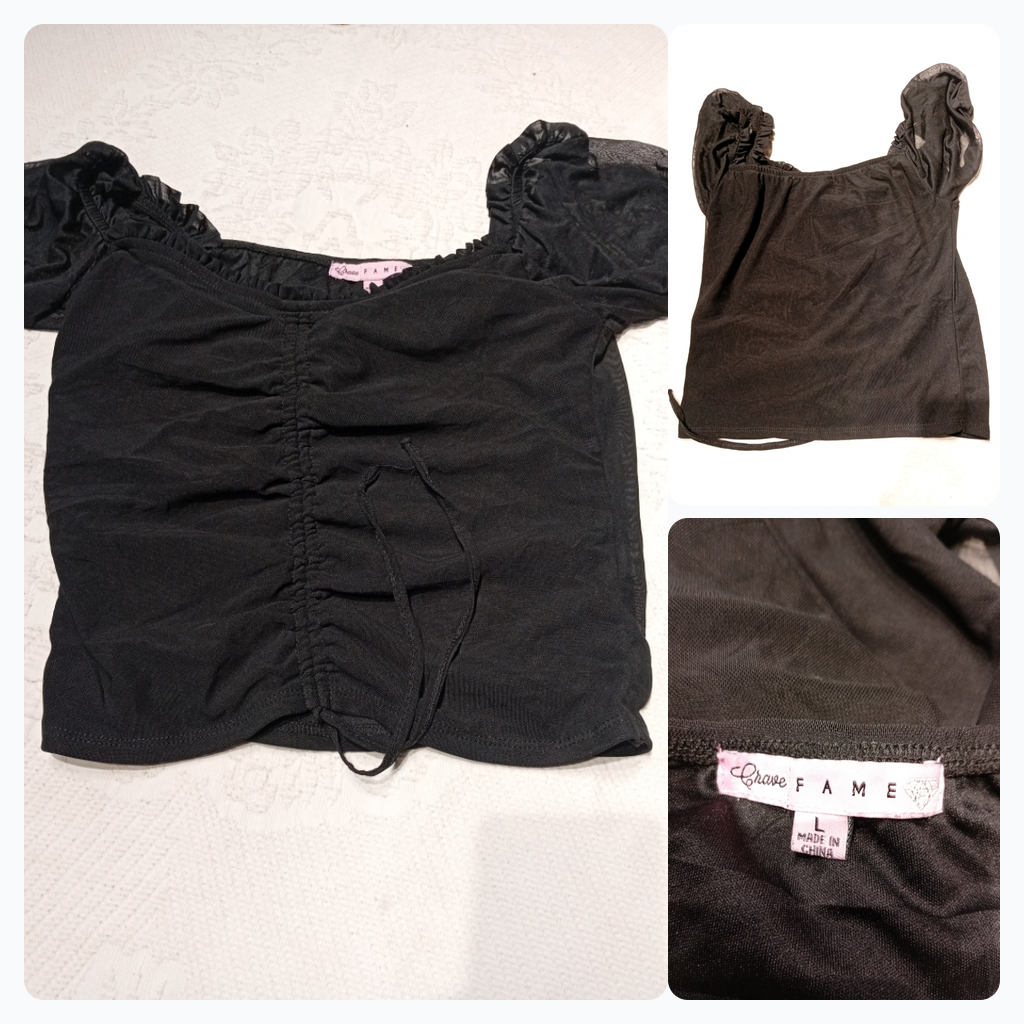 Schwarzes Mesh Raffung Crop Top