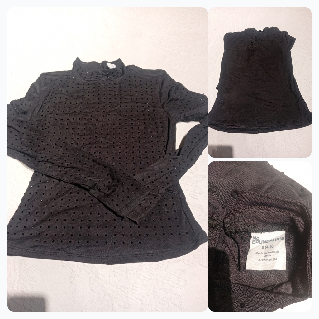 No Boundaries Black Rhinestone Mesh Top
