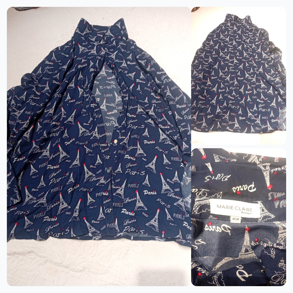Marie Claire Paris Eiffel Tower Print Button-Up Sh..