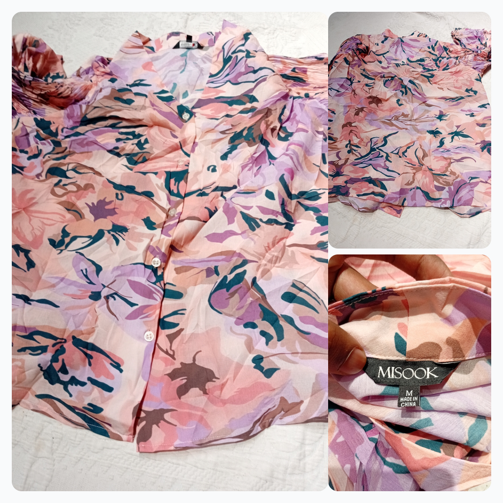 Floral Print Pleated Sleeve Blouse