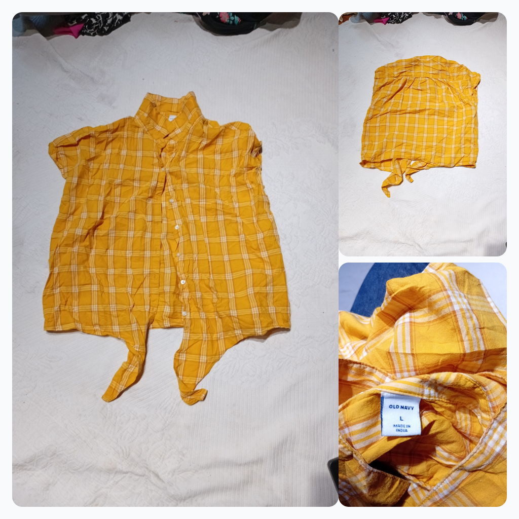 Old Navy Yellow Plaid Tie-Front Shirt