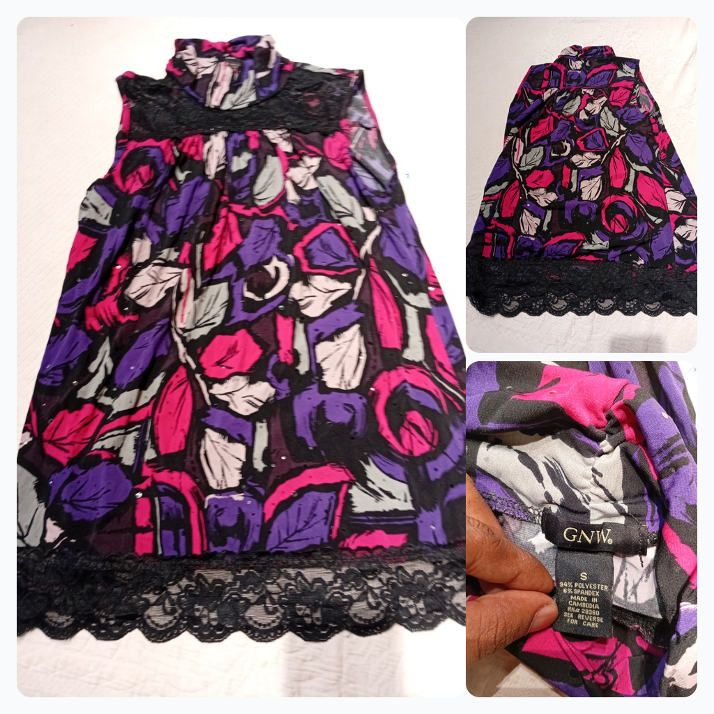 Robe sans manches à imprimé floral GNW avec bord e..