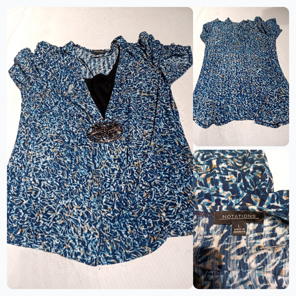 Women's Blue Patterned Top with Black Layer and Br..