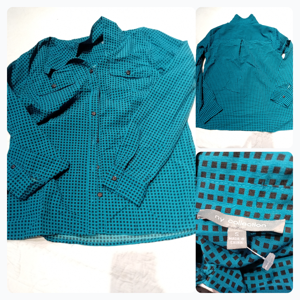 CamiciaButton-Up Teal e Nera NY Collection