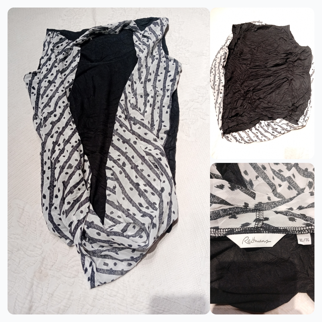 Reitmans Black Sleeveless Top with Striped Overlay