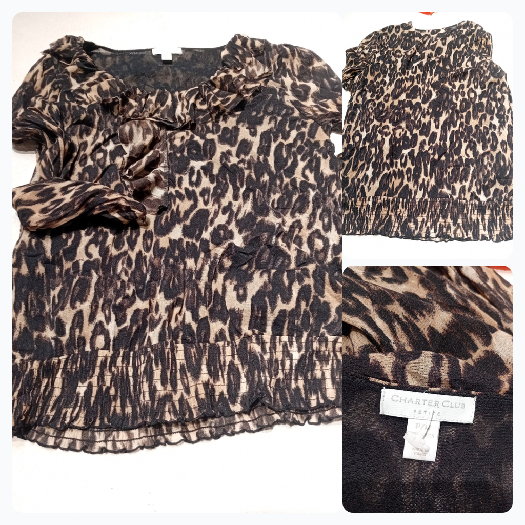Charter Club Petite Leopard Print Ruffle Blouse