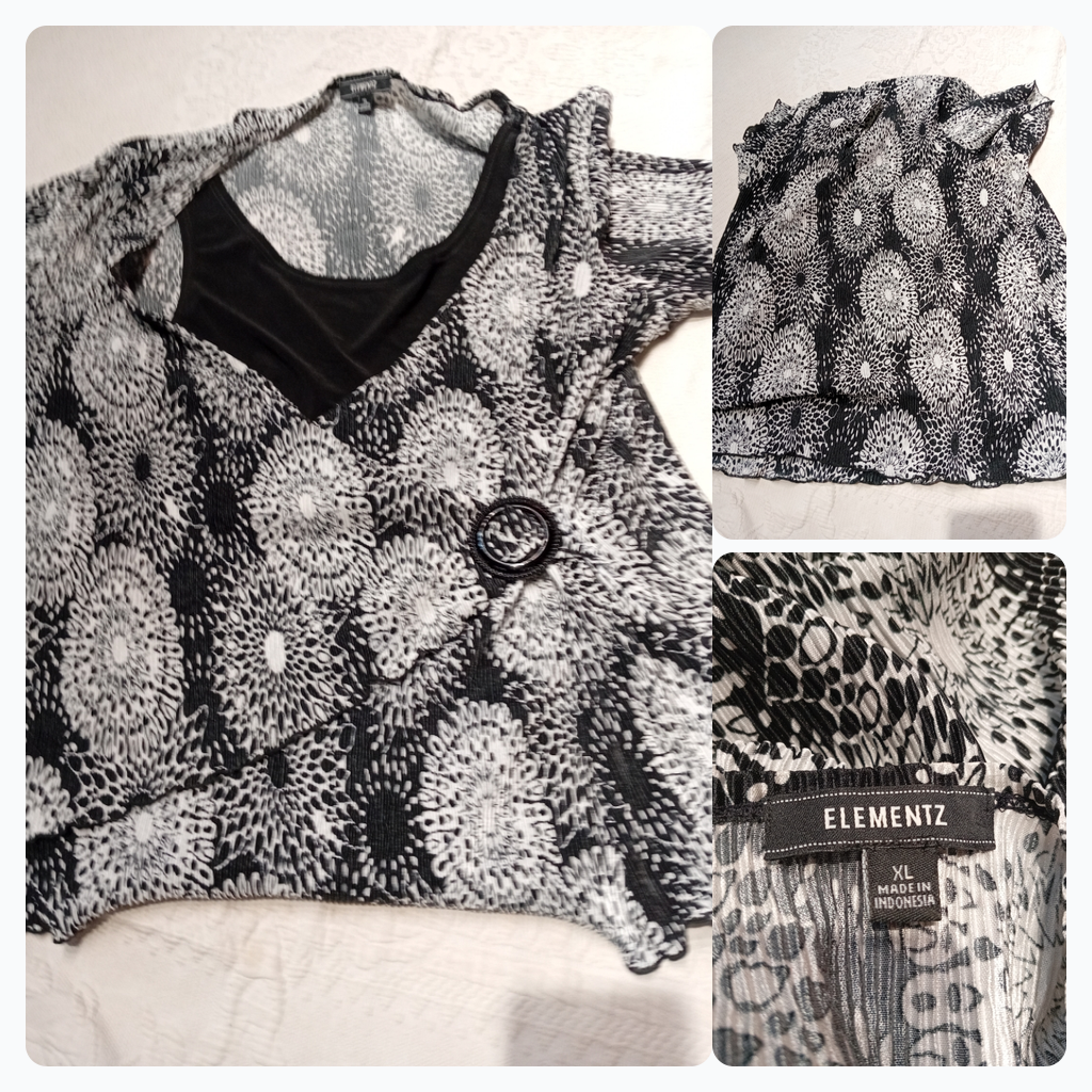 Elementz Schwarz und Weiß Floral Druck Oberteil