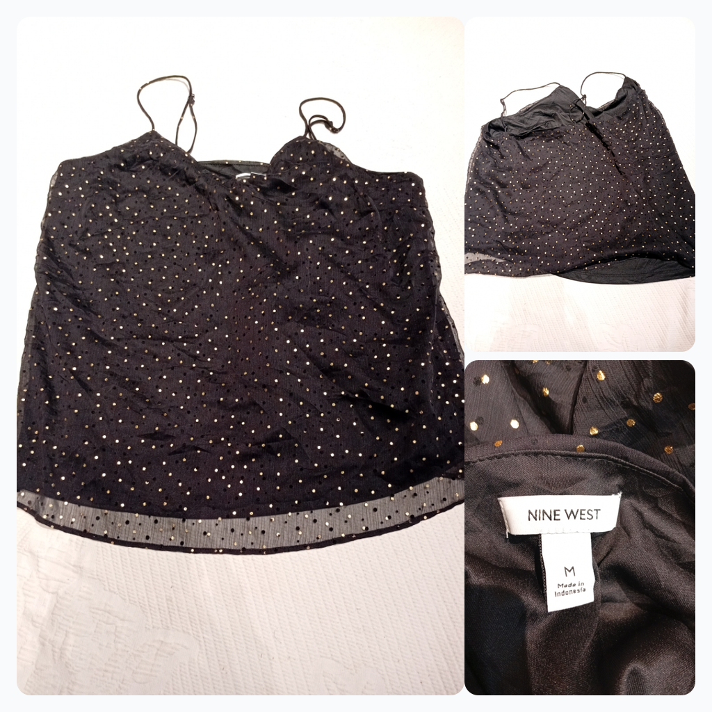 Nine West Black and Gold Polka Dot Cami Top