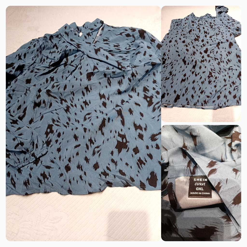 Blouse à imprimé animal bleu et noir