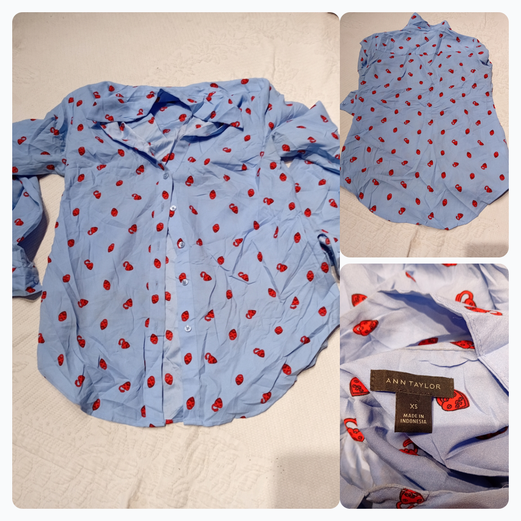Chemise bleue à boutons Ann Taylor avec motif de cadenas