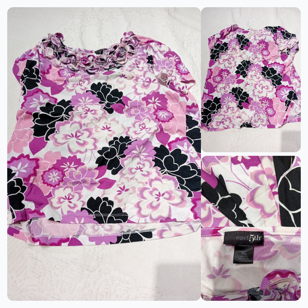 East 5th Floral Ruffle Neck Top