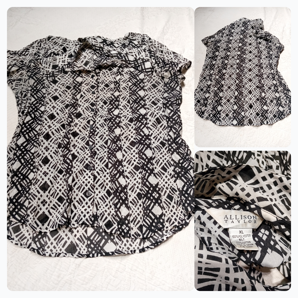 Blusa de patrón en blanco y negro de Allison Taylo..